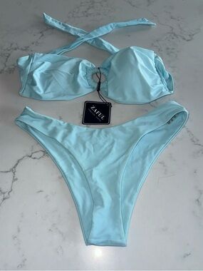 Zaful Aqua Bandeau Bikini with Center Ring